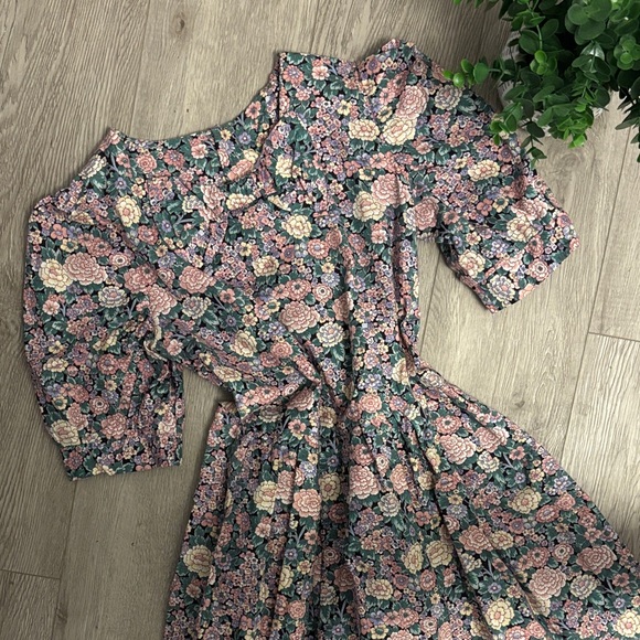 Vintage Dresses & Skirts - Vintage Cottagecore 1990s Floral Midi Dress with Bow